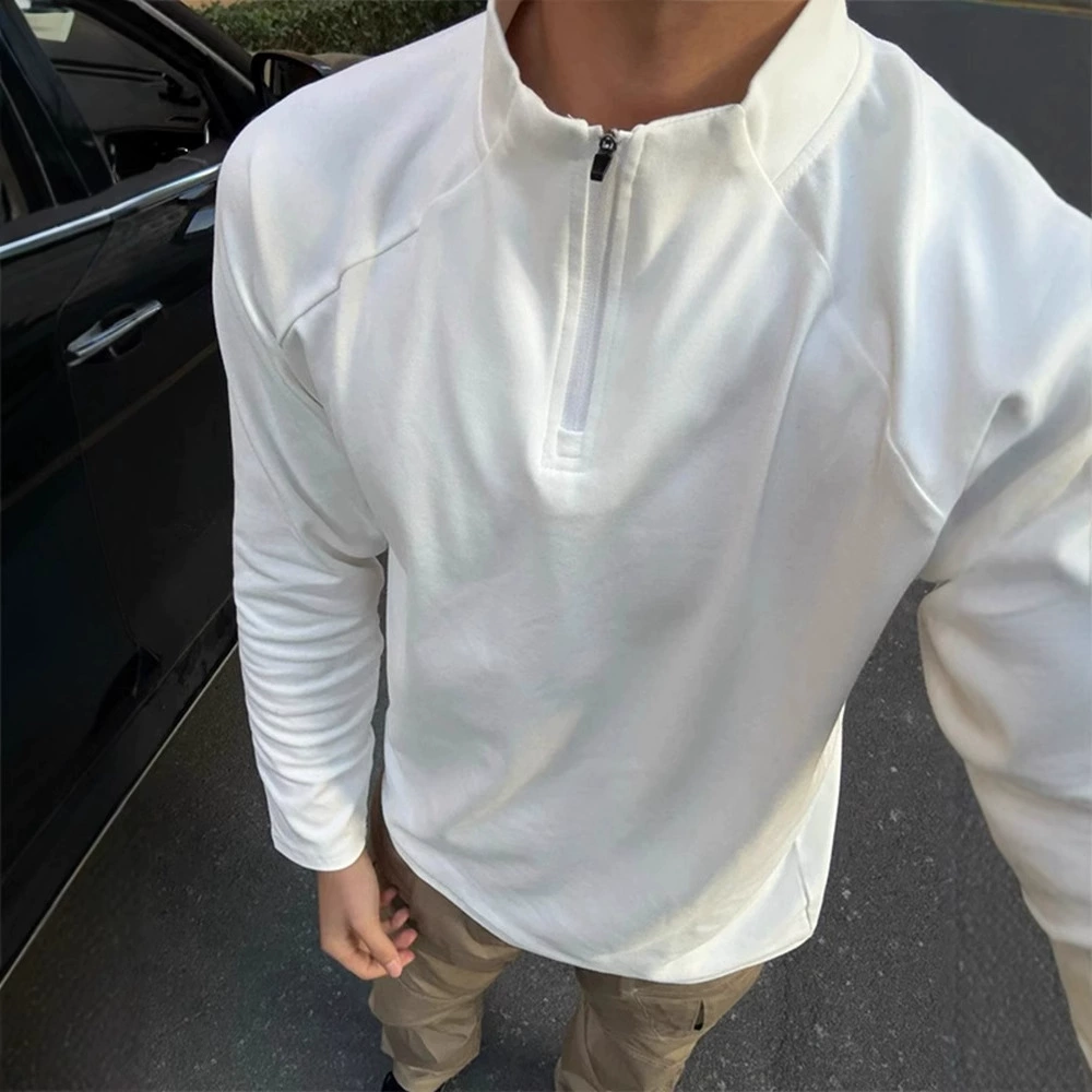 Белая полузастежка-молния Delong нижняя рубашка мужской пол-высокий воротник эластичная футболка с длинными рукавами спортивная тренировочная одежда