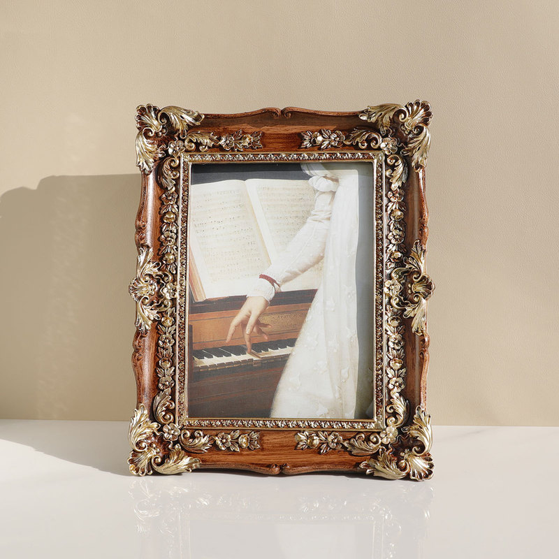 American retro light luxury niche style carved mirror photo frame wall-mounted Oval classical oil painting frame small ornaments