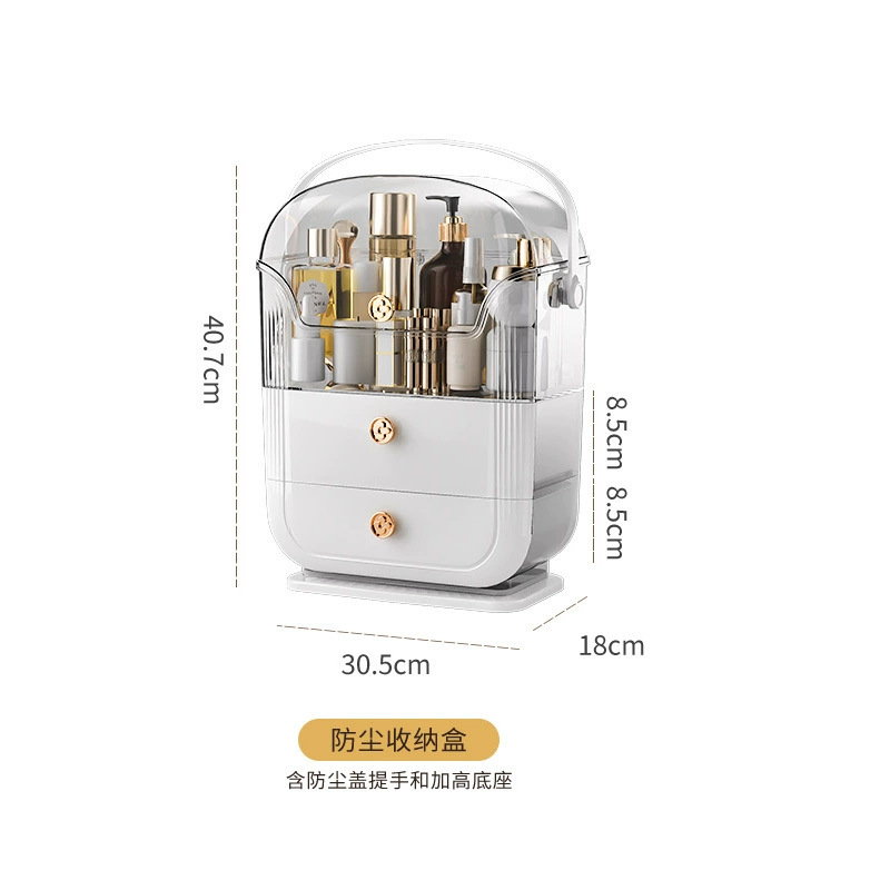 Caja de almacenamiento de plástico de lujo ligero para el hogar Caja de almacenamiento de cosméticos tipo cajón Gabinete de almacenamiento a prueba de polvo de escritorio de alta calidad