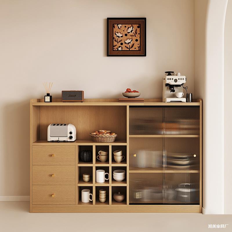 Log-Style Sideboard Ultra-Thin and Narrow Restaurant Cabinet Wall-Mounted Kitchen Storage Cabinet Thin Tea Cabinet Small Size