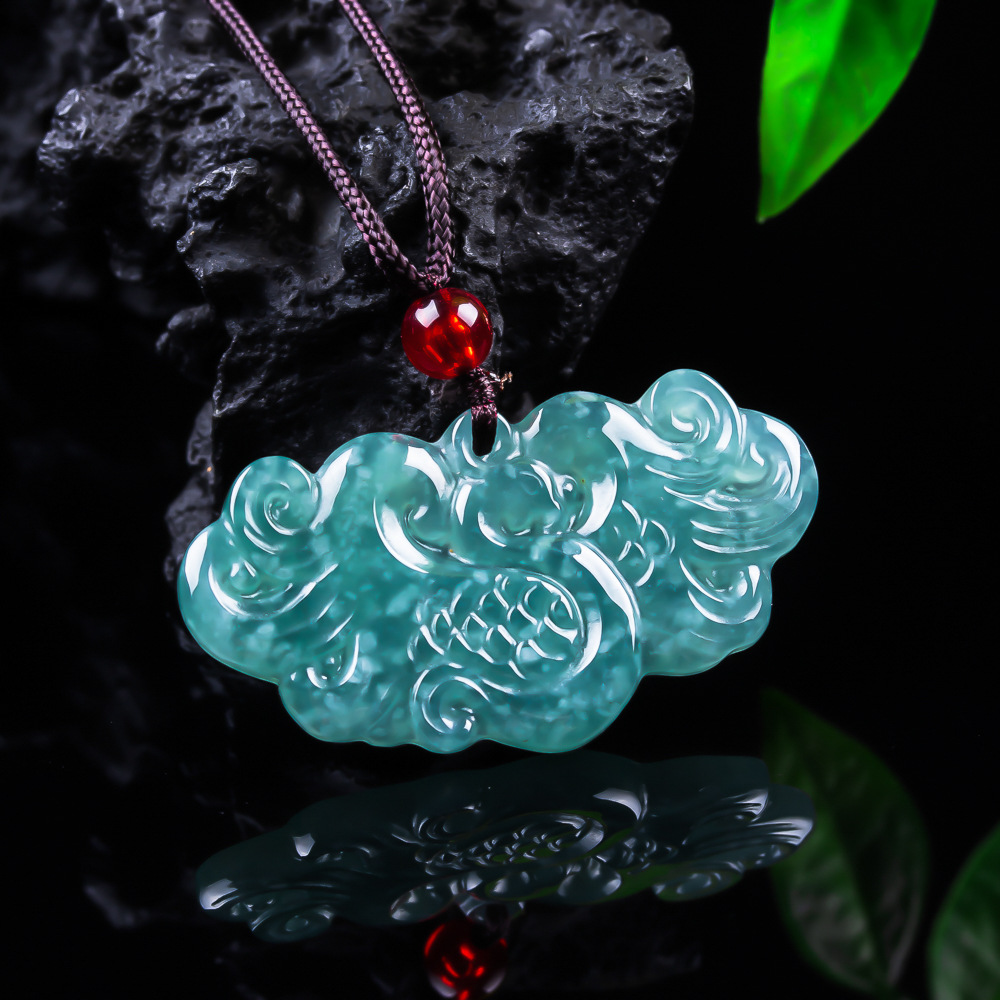 Authentic Grade A Jadeite Icy Blue Phoenix Pendant, Exquisite Jadeite Pendant Necklace Jewelry Gift Factory Wholesale