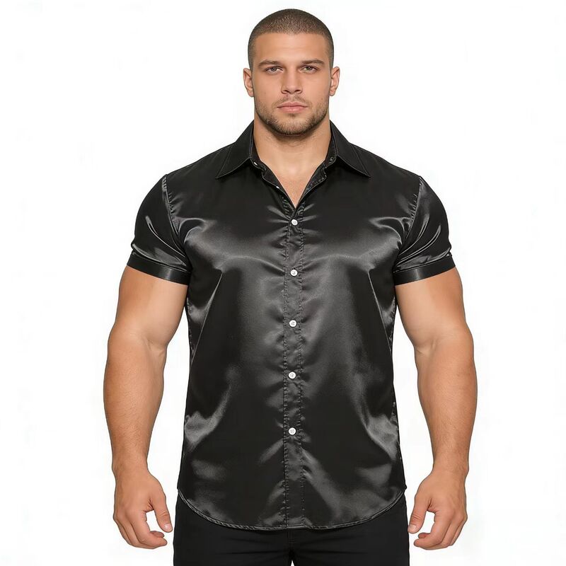 Amazon Men's Shiny 70S Disco Short Sleeve Shirt Cross-Border Trade Casual Men's Short Sleeve Top Amazon Men's Shiny 70S Disco Short Sleeve Shirt Cross-Border Trade Casual Men's Short Sleeve Top