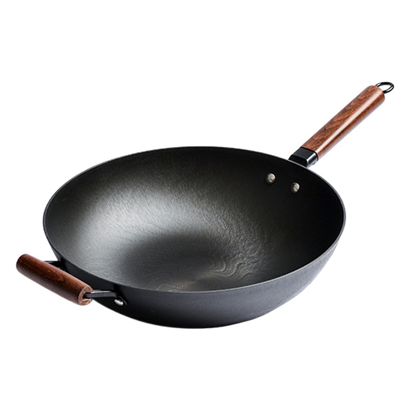 Pequeña felicidad grano solar WOK de hierro fundido no oxidado no recubierto hogar olla de hierro puro luz y delgada olla de hierro fundido especial para amas de casa
