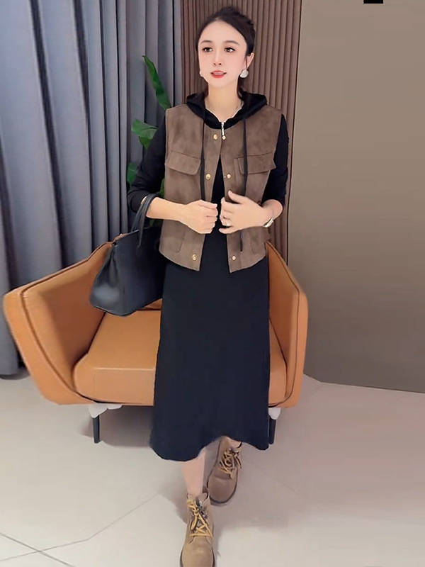 时尚连衣裙套装女2025秋季新款洋气显瘦百搭马甲卫衣裙减龄两件套|undefined