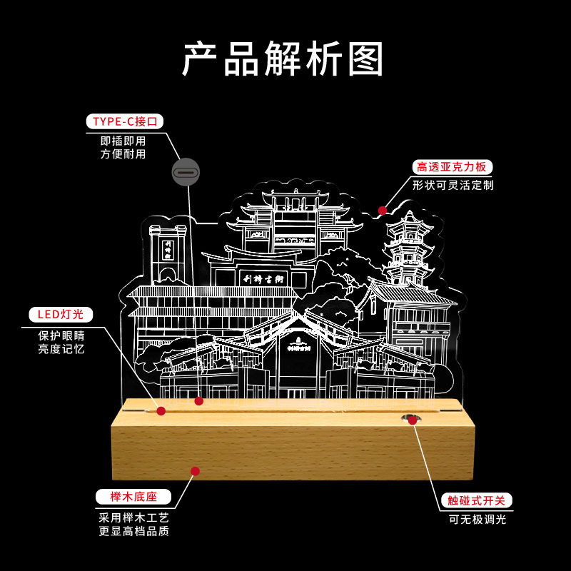 Corporate Anniversary Cultural and Creative Gift Table Lamp Creative City Architecture Business Ornaments Campus Graduation 3D Nightlight
