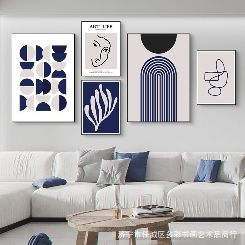 Matisse Art Abstract Line Klein Blue Simple Nordic Geometric Fresh Decorative Hanging Painting Core