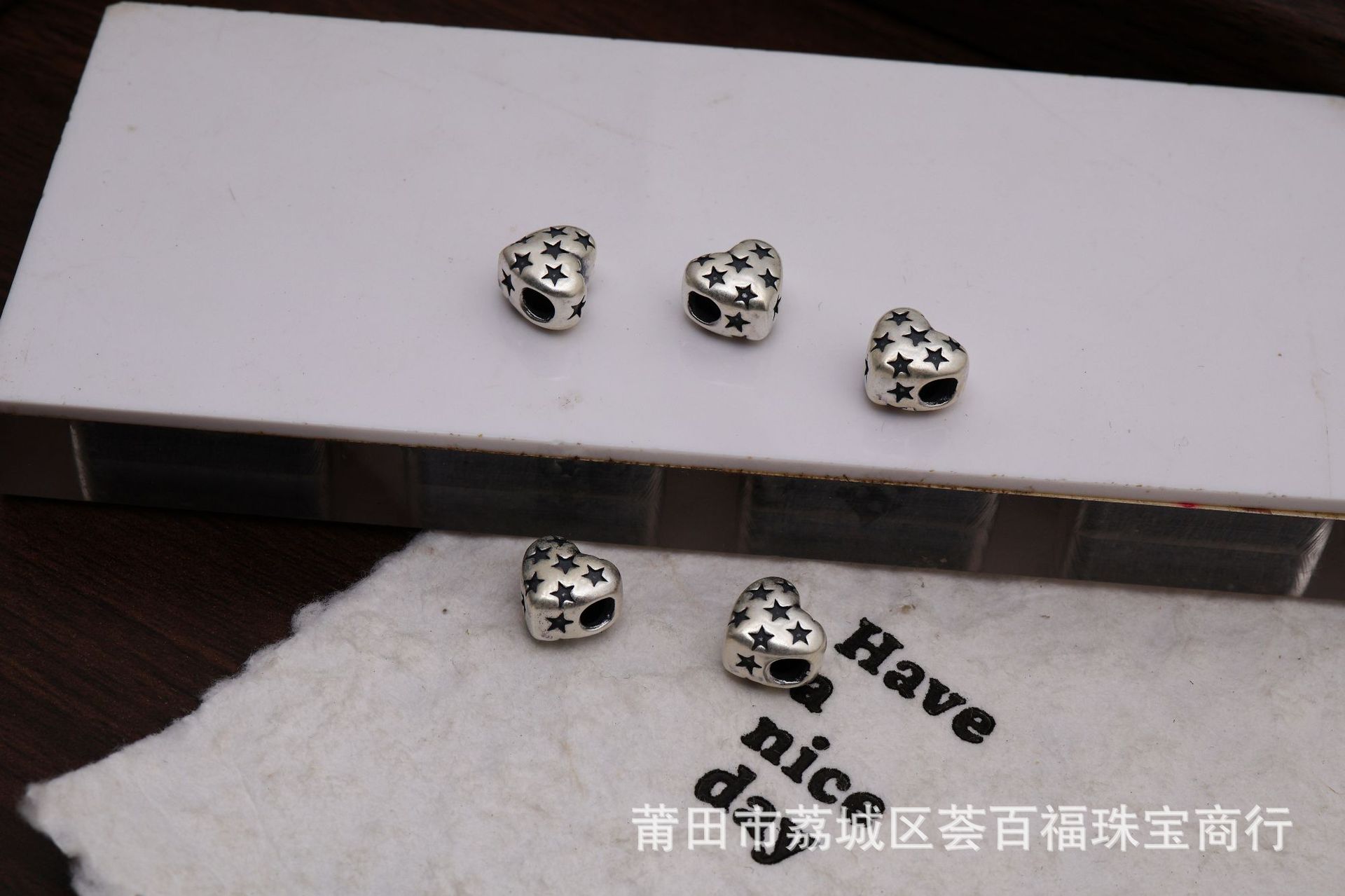 S999 pure silver heart-shaped 3D spacer beads, loose beads accessories, pentagram and heart-shaped jewelry, DIY stringing pearl bracelet materials
