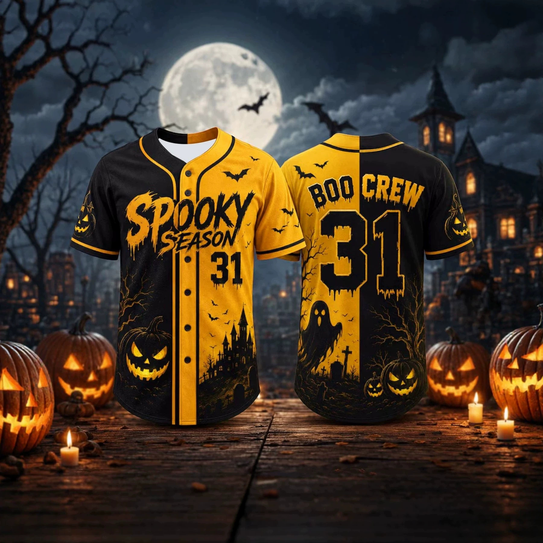Cross-border new arrivals on independent websites: Temu's latest European and American Halloween horror-themed men's 3D printed short-sleeved baseball jersey