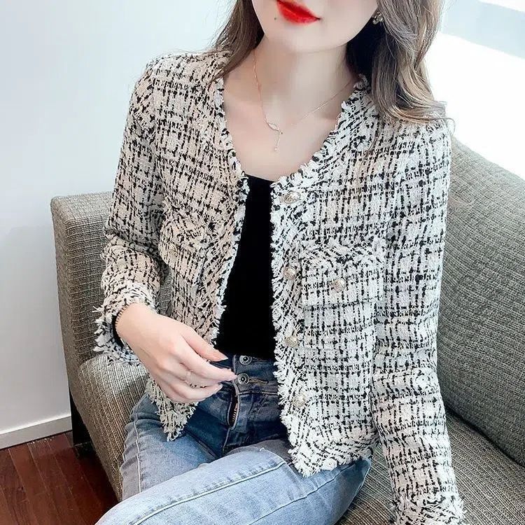 Tweed Style Tweed Jacket Women's Autumn and Winter New French Versatile Slim Woolen Short Ladylike Style Versatile Top