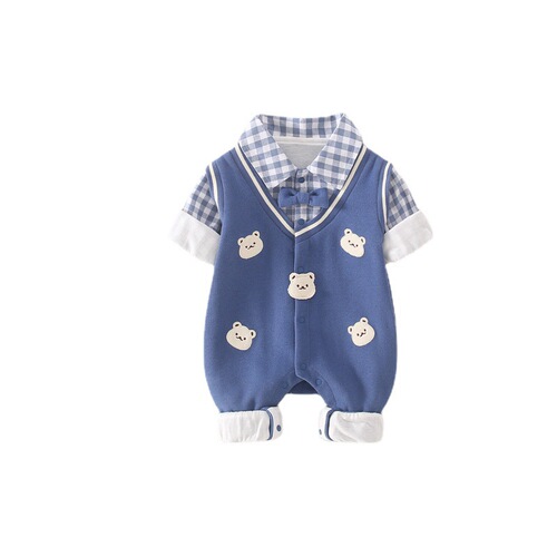 Baby clothes Spring clothes Newborn boy onesie Gentleman double-layer full moon 100th day birthday crawling suit