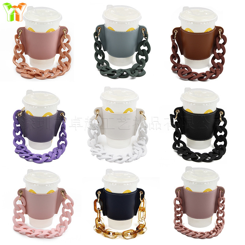 Korean Style Milk Tea Cup Holder Detachable Chain Coffee Cup Insulated Cup Holder Portable Insulated Cup Leather Case
