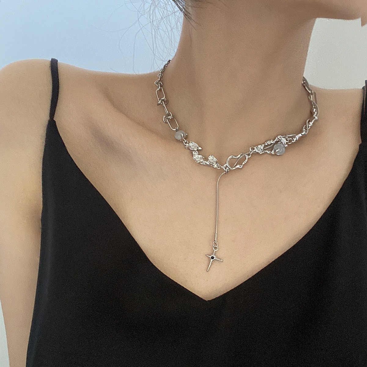28g Weight Necklace Classification 1 Piece Quantity Daily Occasion Titanium Steel Material Waves Pattern Women'S Gender Plating Design Fashion Style Fashion Waves Titanium Steel Plating Necklace 1 Piece 2