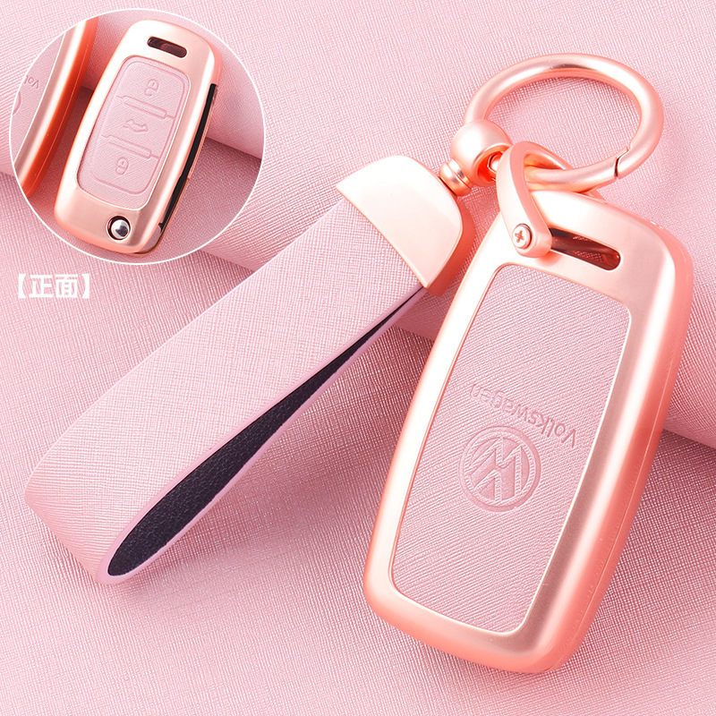 ZH 폭스바겐 모델 A [로즈 골드-핑크 가죽] 메탈 쉘 + 초승달 가죽 버클