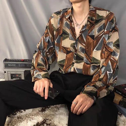 Vintage Hong Kong Style Ins Inspired Long-Sleeve Floral Shirt for Men and Women, Couples Fashion, Loose Fit TrendyLazy StyleCuban Shirt
