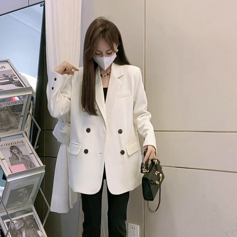 Milky White Suit Jacket for Women 2024 Spring & Fall New Korean Style Versatile High-End Design Popular Street Suit Trend
