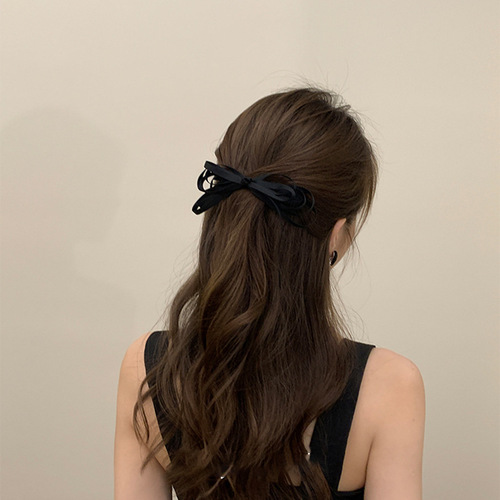 Korean-style ribbon bow duckbill clip French vintage high-end bun hair clip accessory