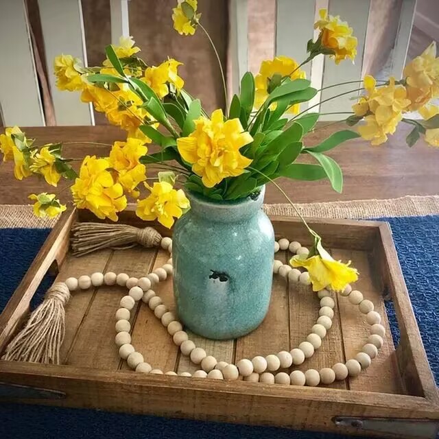 Cuentas de madera Garland 58 pulgadas granja decoración país decoración pared colgante carpintería oración con borla