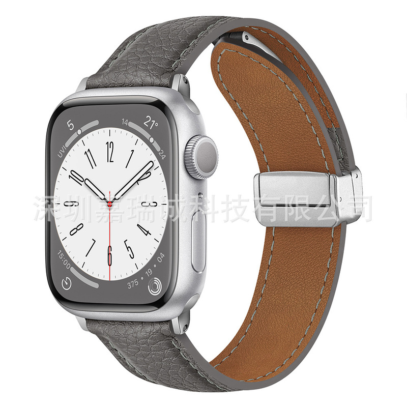 Apple Watch第1～11世代/Ultra3/SE3対応 ライチ柄折りたたみ式マグネットバックル時計バンド|undefined