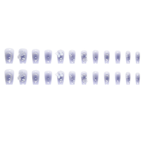 Full of pure lust fairy temperament, wear manicure with blush blue and smudged Aurora Butterfly Camellia combination manicure 24 pieces