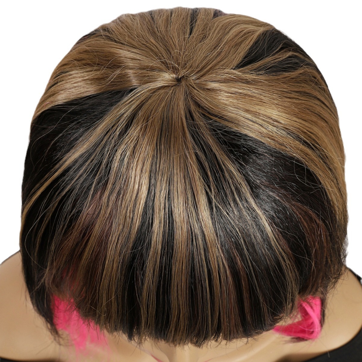 Transfronterizo nuevo polvo marrón mezcla de color gradiente largo recto 12 pulgadas sin encaje pelo recto europeo y brasileño peluca