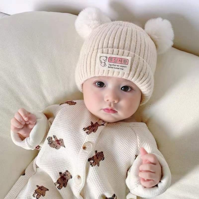 婴幼儿帽秋冬宝宝帽子可爱小熊针织护耳帽儿童加厚保暖毛线帽韩版|undefined