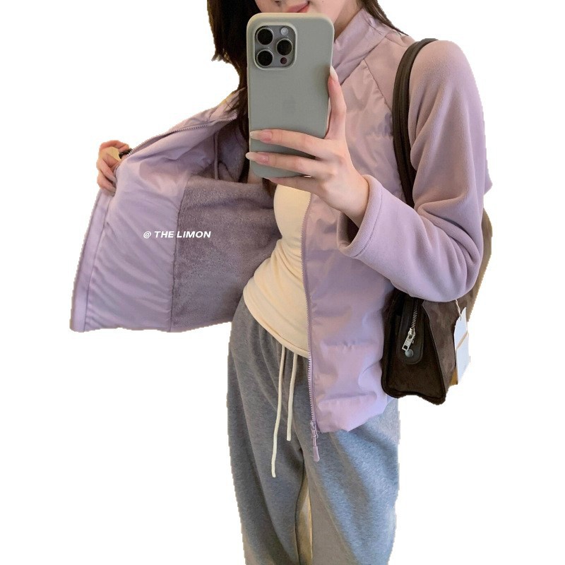 Finna Fu otoño y invierno nuevo estilo simple de abrigo de color sólido con cuello pequeño cintura de pelusa caliente chaqueta de plumón para mujeres