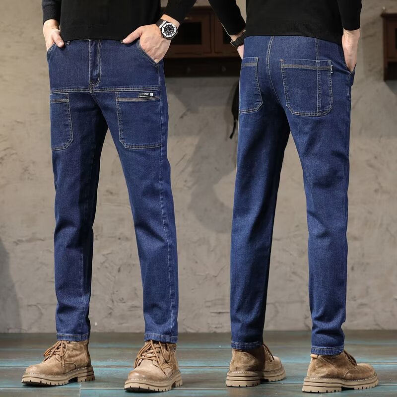 Primavera y otoño nuevos pantalones jeans hombre de alta calidad pantalones de marca de moda versátiles cómodos elásticos lavados con agua pantalones casuales rectos