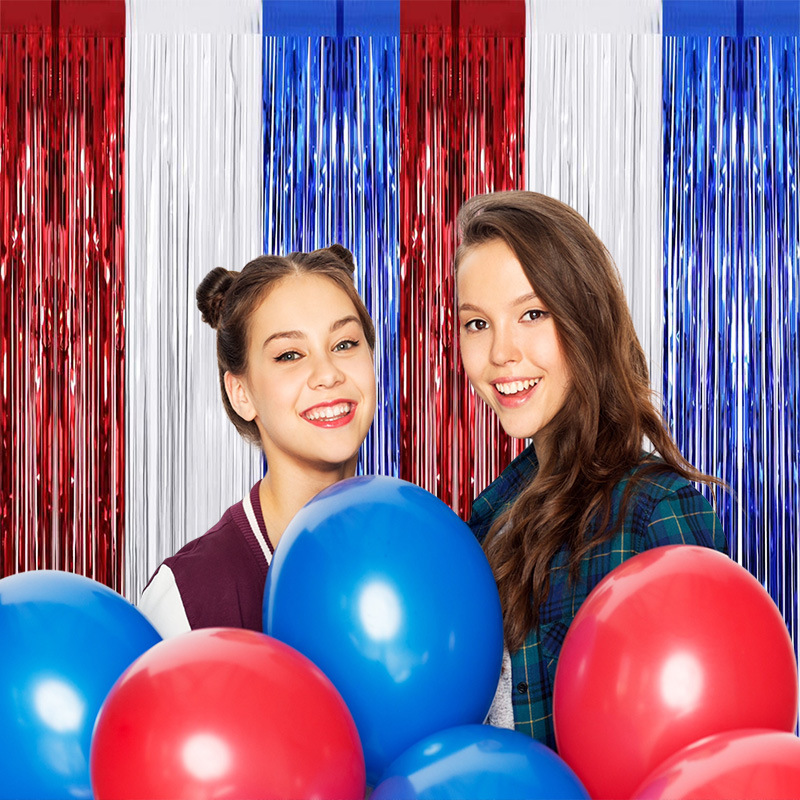 Amazon's New Independence Day Rain Curtain Festive Party Decoration Tassel Curtain Red, Blue and White Bright Curtain Celebration
