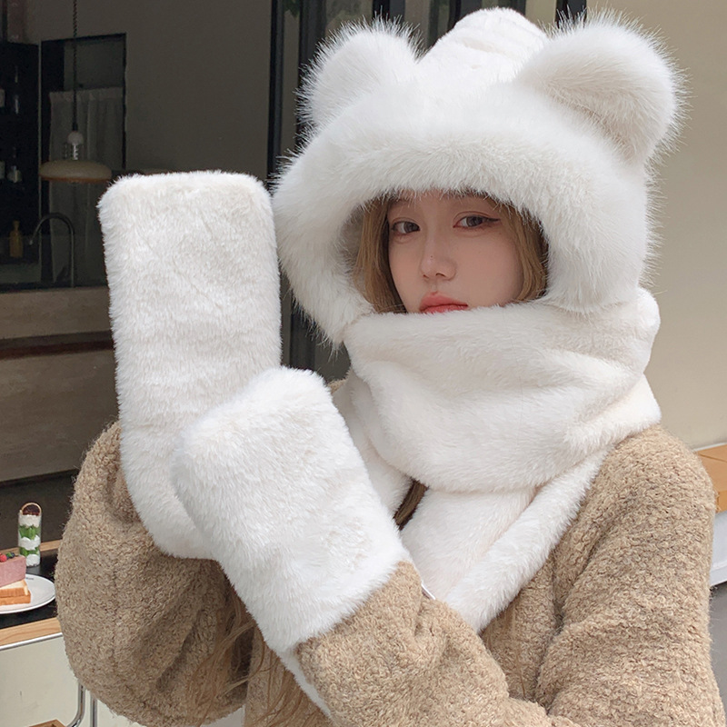 Peluches d'automne et d'hiver, écharpes pour enfants, gants, un joli ensemble trois pièces, protection auditive épaisse et coupe-vent, chaud_voghion.com