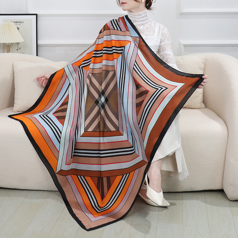 Women's Vintage Style Letter Color Block Polyester Silk Scarves display picture 2