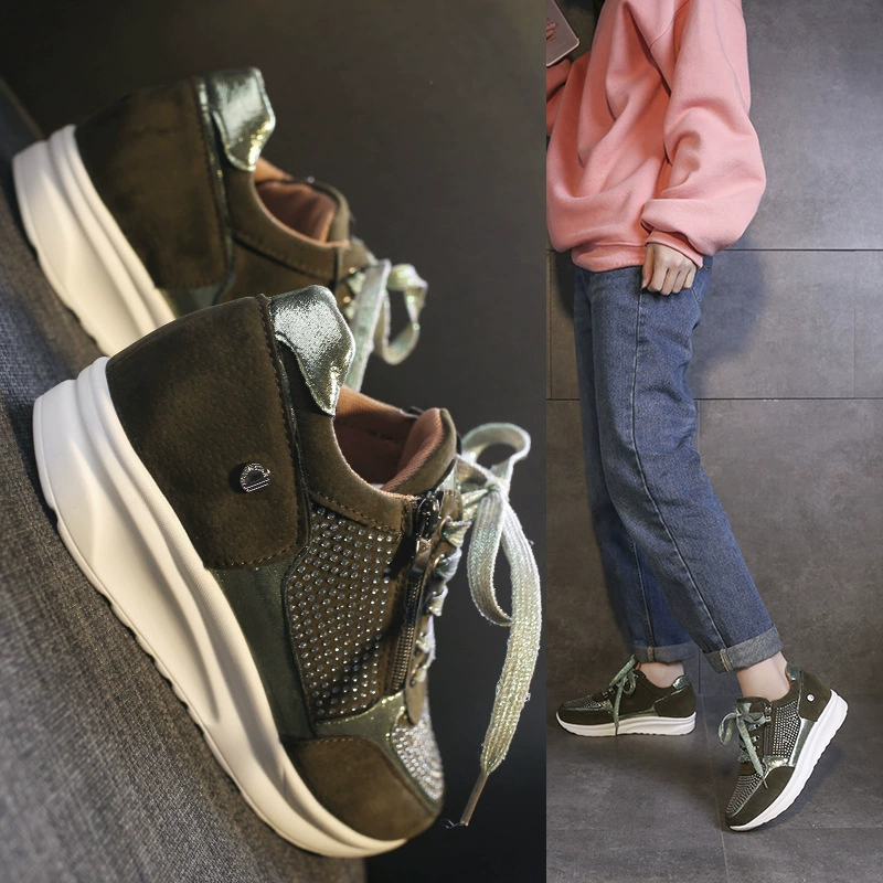 Новая Однослойная обувь, трансграничная, однослойная обувь больших размеров, женские новые Британские кроссовки, увеличивающие рост, женская обувь, кроссовки на танкетке на шнуровке