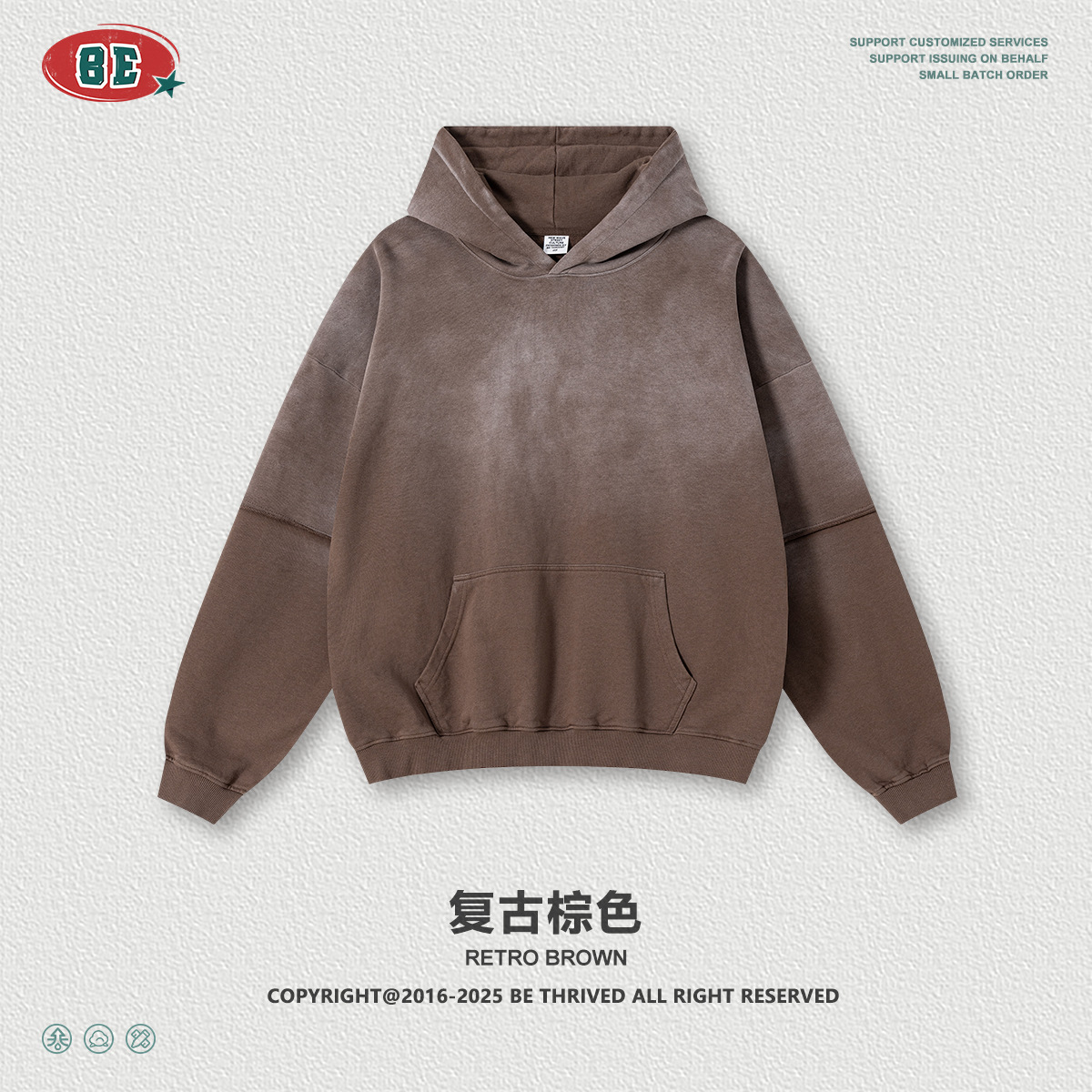 BE Men's Wear 2025 Autumn European and American High Street Heavy Supersize Old degradado falso suéter de dos piezas con capucha para hombres image 10
