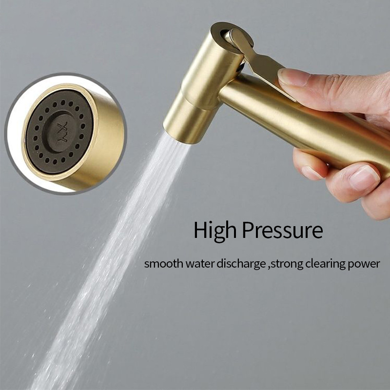 Oro PISTOLA DE PULVERIZACIÓN Acero inoxidable limpiador baño traje baño cepillado Booster boquilla cuerpo inodoro