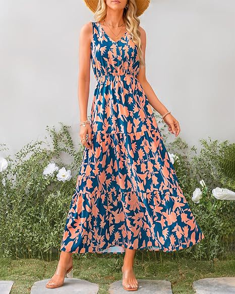 269g Weight Maxi Long Dress Dress Length Type Sleeveless Sleeve Length Swing Dress Dresses Type Sleeveless Sleeve Type Polyester Fabric Type Mid Waist Waist Line Holiday, Daily, Selfie Occasion V Neck Neckline Regular Fit Fit Type Flower Pattern Summer Season Women's Gender Printing Design Casual, Elegant, Simple Style Style Wholesale Women's Casual Elegant Simple Style Printing Flower Holiday Daily Selfie V Neck Sleeveless Swing Dress 6