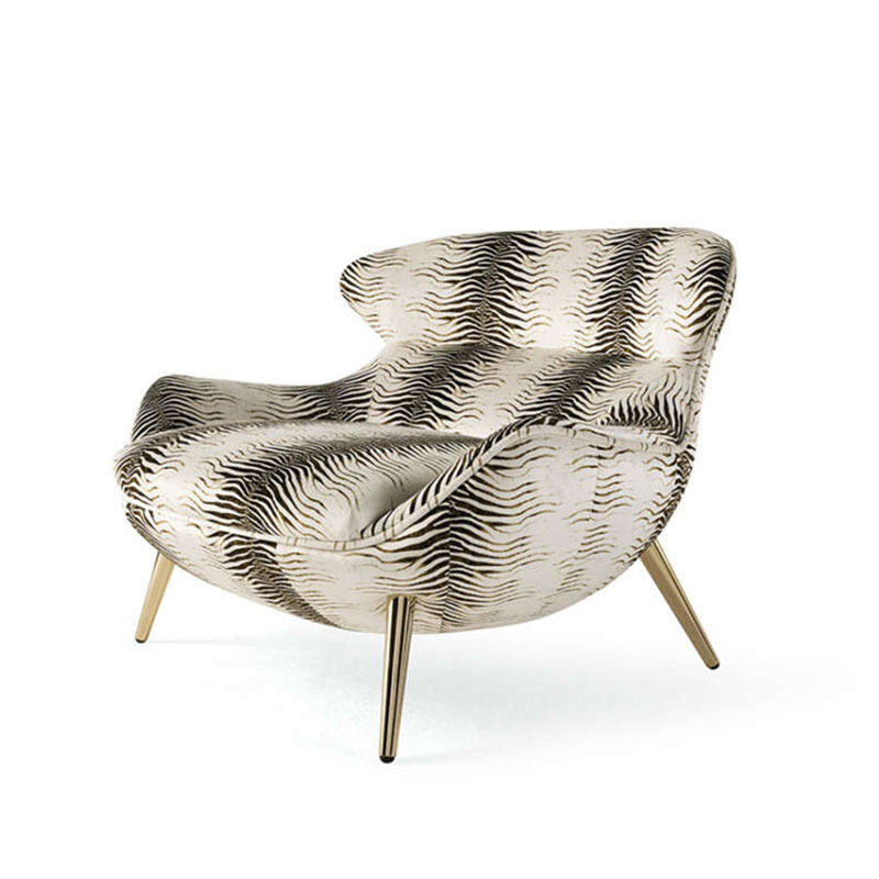 意式輕奢單人沙發椅Roberto Cavalli別墅豪宅客廳豹紋金屬休閒椅