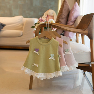 Dropshipping Spring and Autum New Style Lace Heart Bow Vest for Girls and Kidsren N379