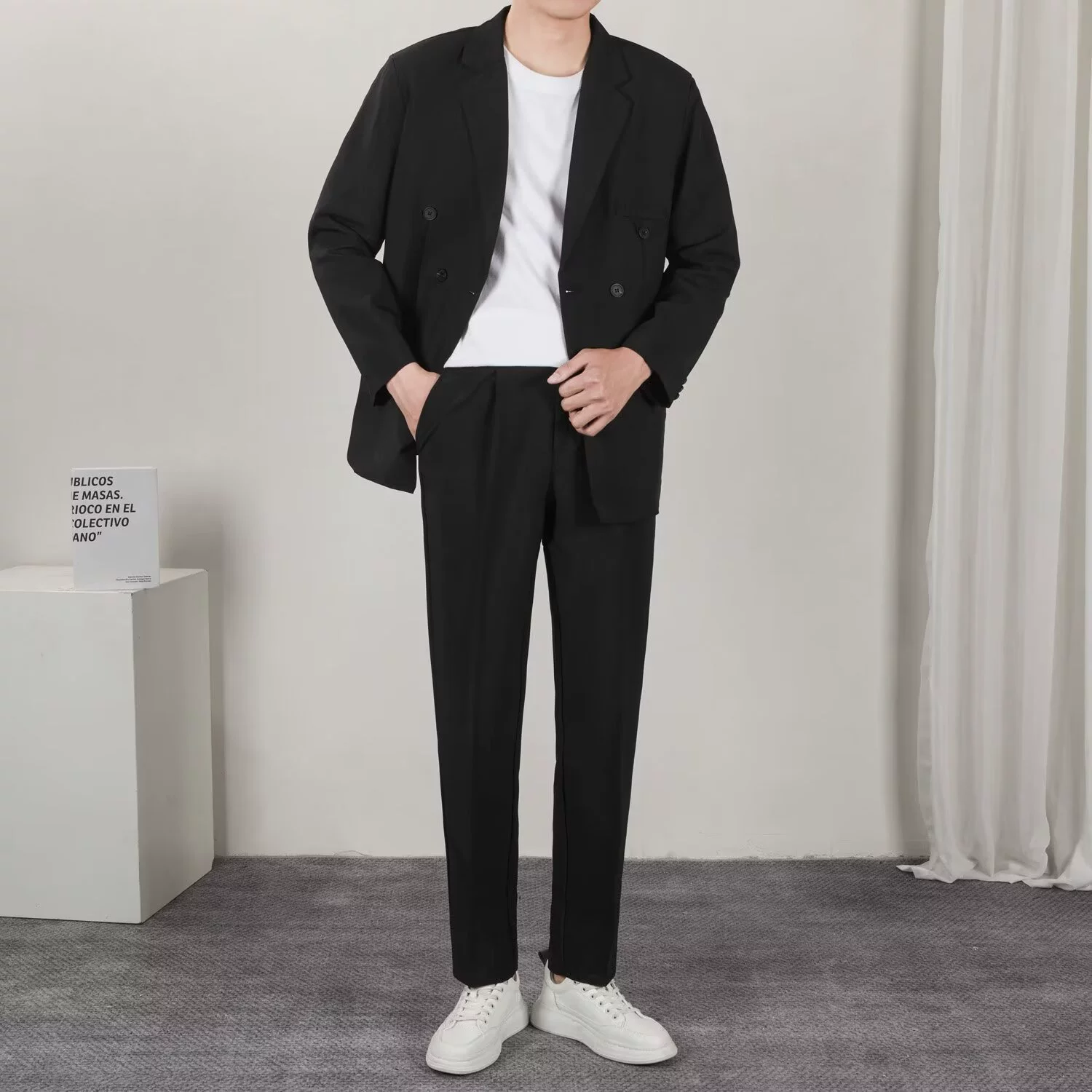 Костюм и брюки из двух частей мужской весенний и осенний сплошной цвет