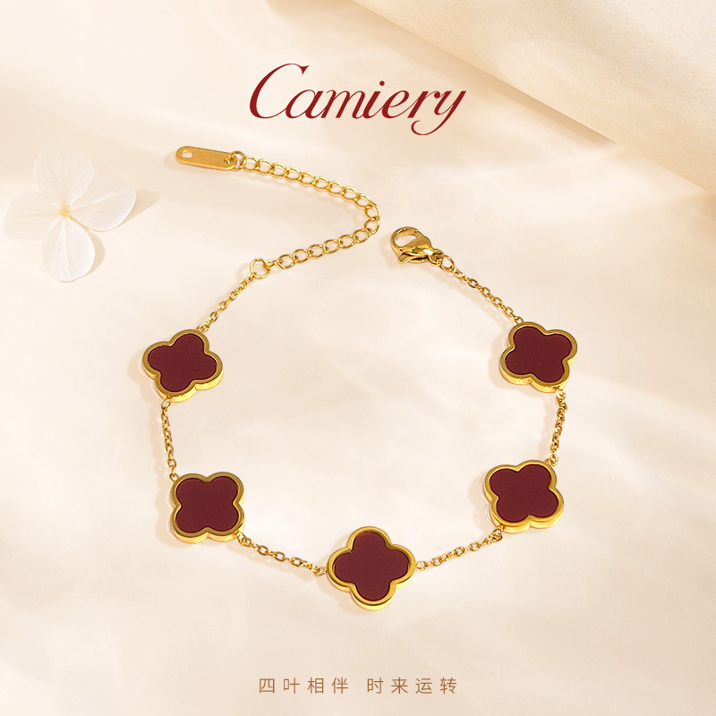 Popular Titanium Steel Glossy Lucky Four-Leaf Clover Bracelet for Women 18K Gold Non-Fading Exquisite High-End Bracelet