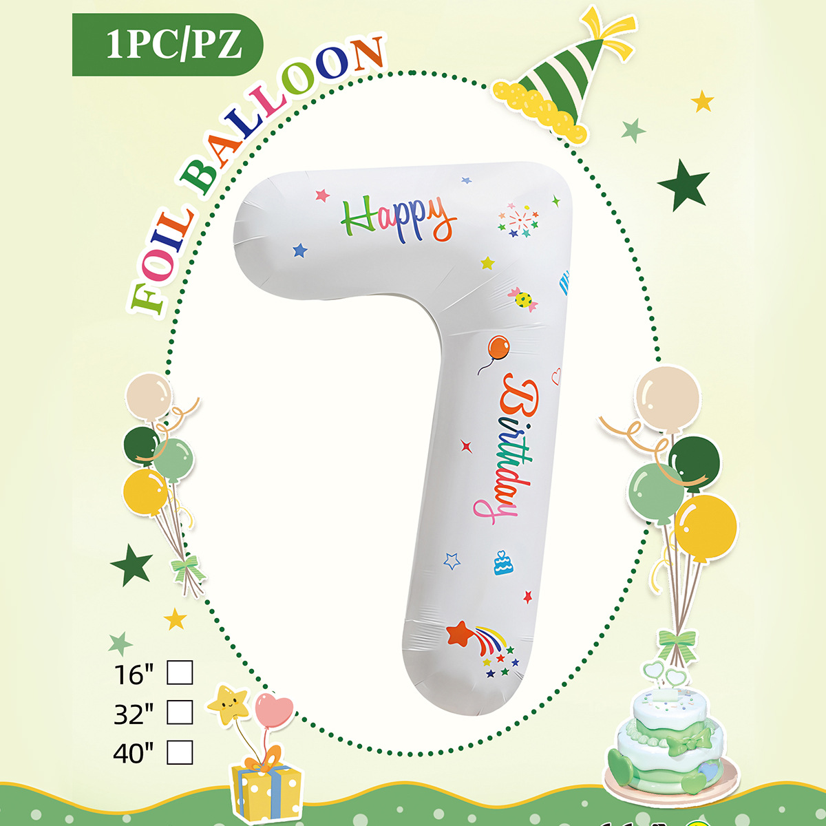 Embalaje de tarjeta de papel independiente digital de cumpleaños impreso en blanco de 32 pulgadas, decoración de fiesta de la versión estadounidense, película de aluminio, decoración de globos de papel de aluminio