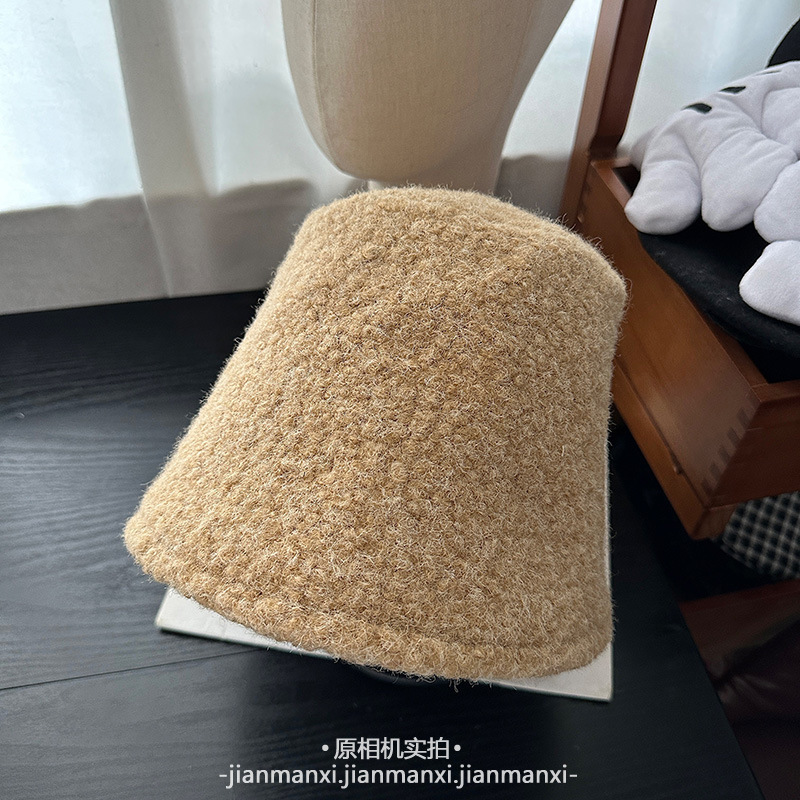 帽子女款冬季新款羊羔毛渔夫帽秋冬素颜后开叉水桶帽纯色保暖盆帽|undefined