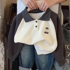 2025新型子供服子供用肩掛けパーカー春秋モデル男児単品パーカーファッションクールpoloシャツ