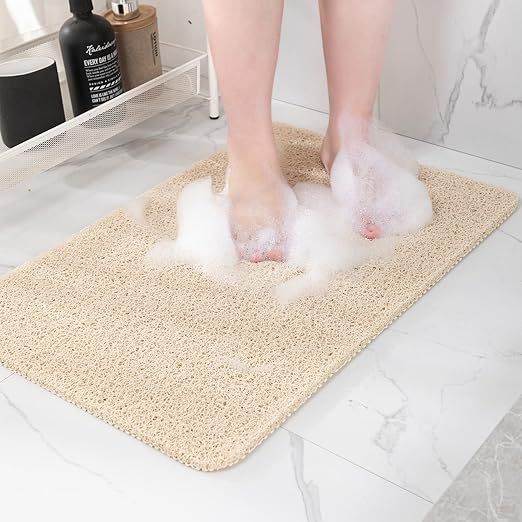 Simple Solid Color Hollow-Out Silk Loop Bathroom Mat, Non-Slip, Household Shower Room Anti-Fall, Easy to Clean, Water-Draining Foot Mat