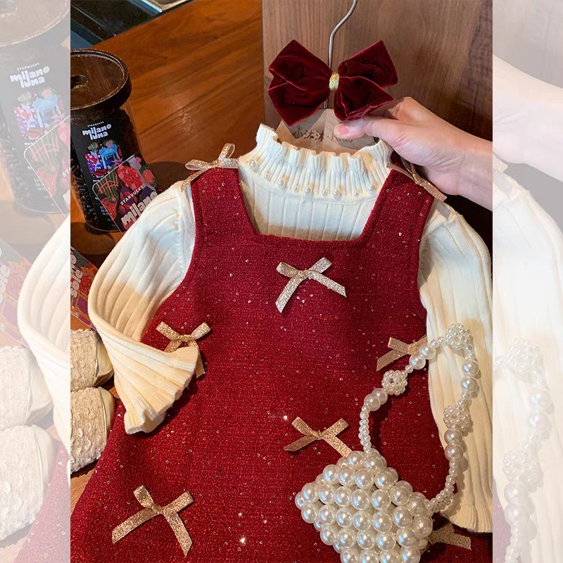 Vestido de Niña Dulce para Otoño e Invierno, Nuevo Estilo, Forrado de Felpa, Rojo, Ropa de Invierno para Niños, Vestido de Cumpleaños, Vestido de Princesa