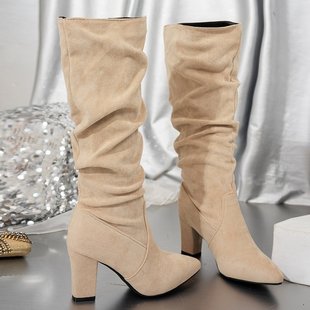 2024 Foreign Trade Autumn and Winter New Women's High-Heeled High-Heeled Boots Cross-Border Large Size Thick-Heeled High-Heeled Boots