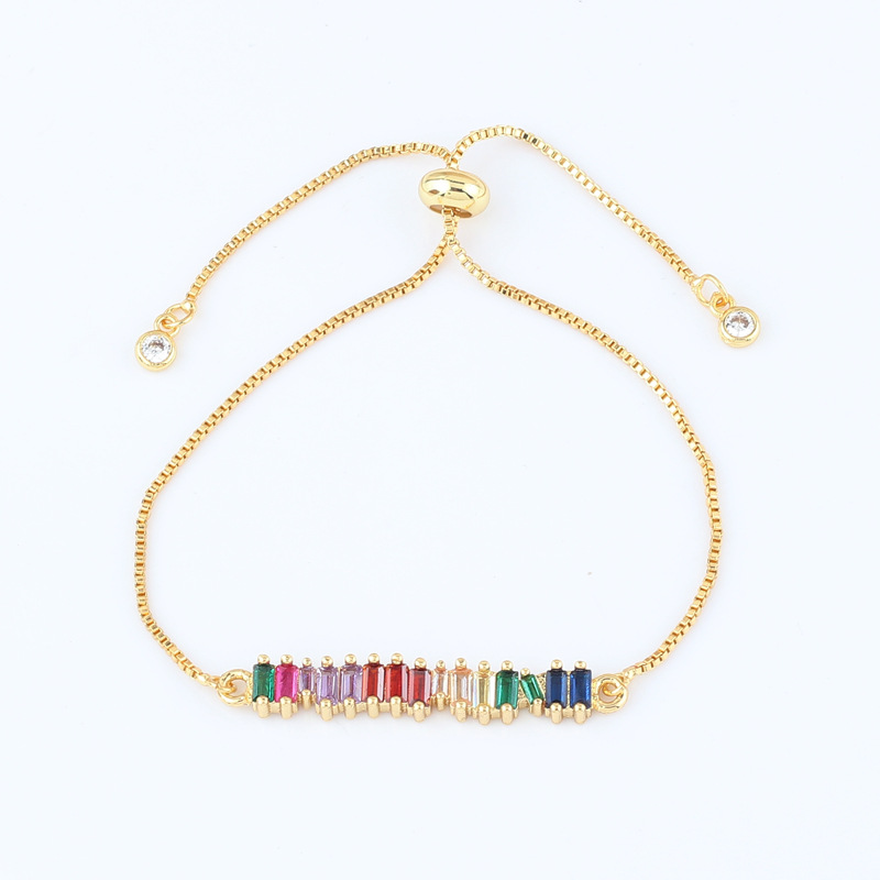 Fashion Multicolor Rectangle Copper Gold Plated Inlaid Zircon Bracelets 1 Piece