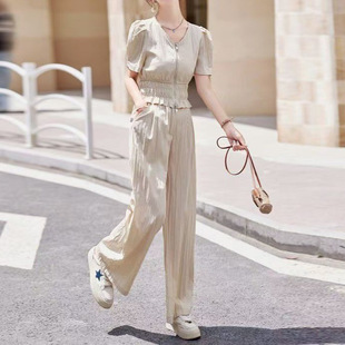 Summer Outfits with a Complete Set of Fashionable and Popular Women's 2025 Summer New Casual Slimming High-Waisted Wide-Leg Pants Two-Piece Set