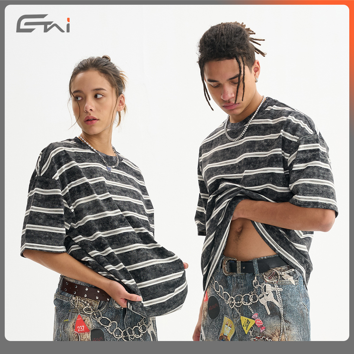 ETAI ropa de hombre marca de moda de verano de mangas cortas vintage camiseta a rayas corta versión suelta estilo casual versátil