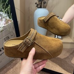厚底内增高两穿勃肯鞋包头半拖鞋女外穿2025新款秋季复古博肯拖鞋