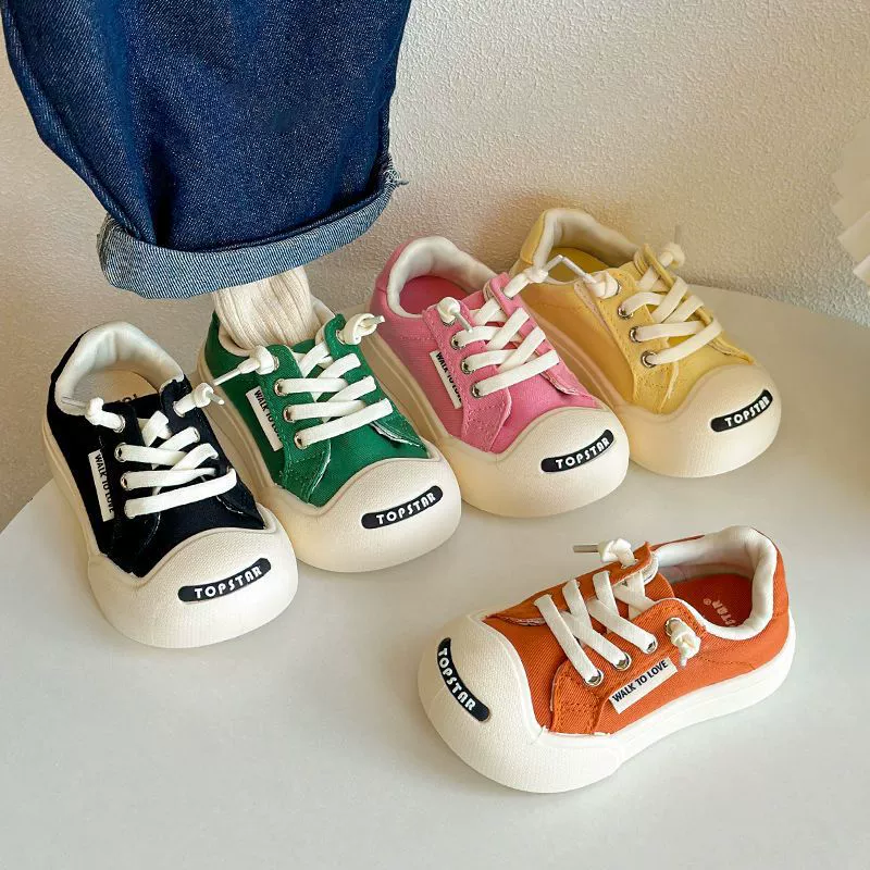 Children's cloth white shoes for men and women with velcro, Korean style