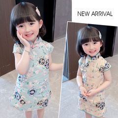 女童圓圈旗袍連衣裙2024夏季長褲兒童韓版時尚小女孩洋氣公主裙潮